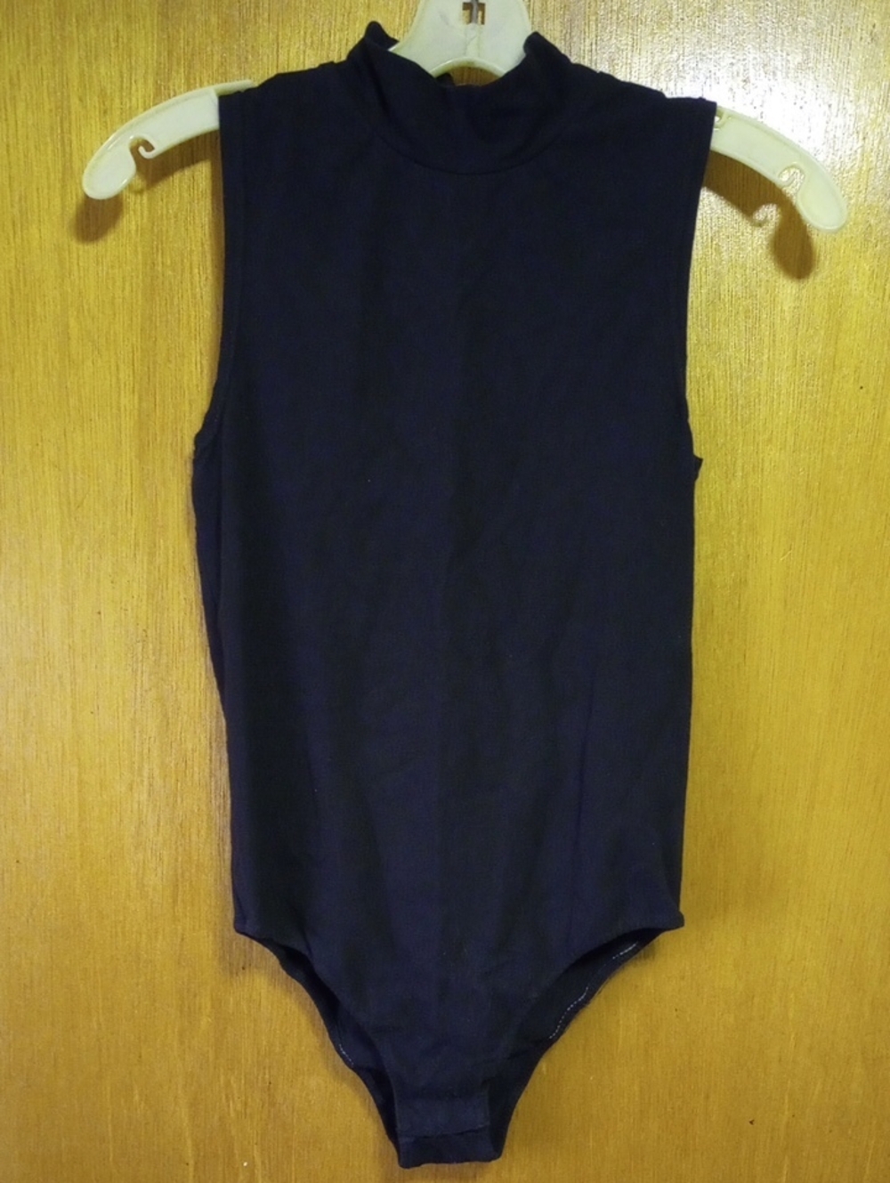 Basic Editions Black Polyester, Cotton & Spandex Mock Neck Sleeveless Bodysuit